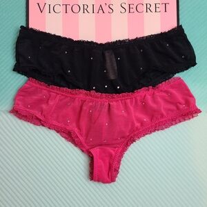 VTG VS Sexy Little Things 2pk Rhinestone Ruffle Mesh Cheeky Panties Size Sm